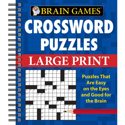 Brain Games - Crossword Puzzles - Large Print (Blue) - Spiral