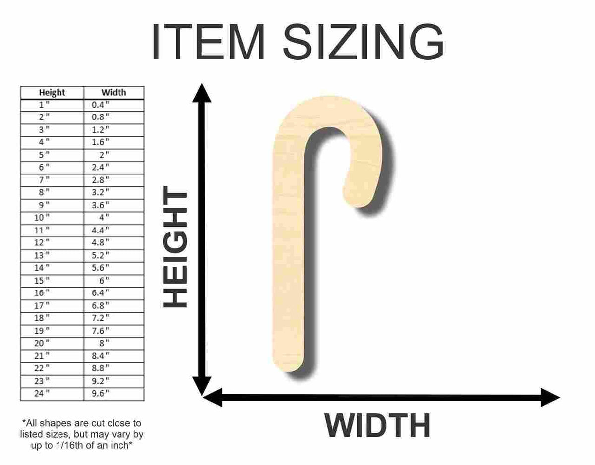 Unfinished Wood Candy Cane Shape - Christmas - Craft - up to 46" DIY