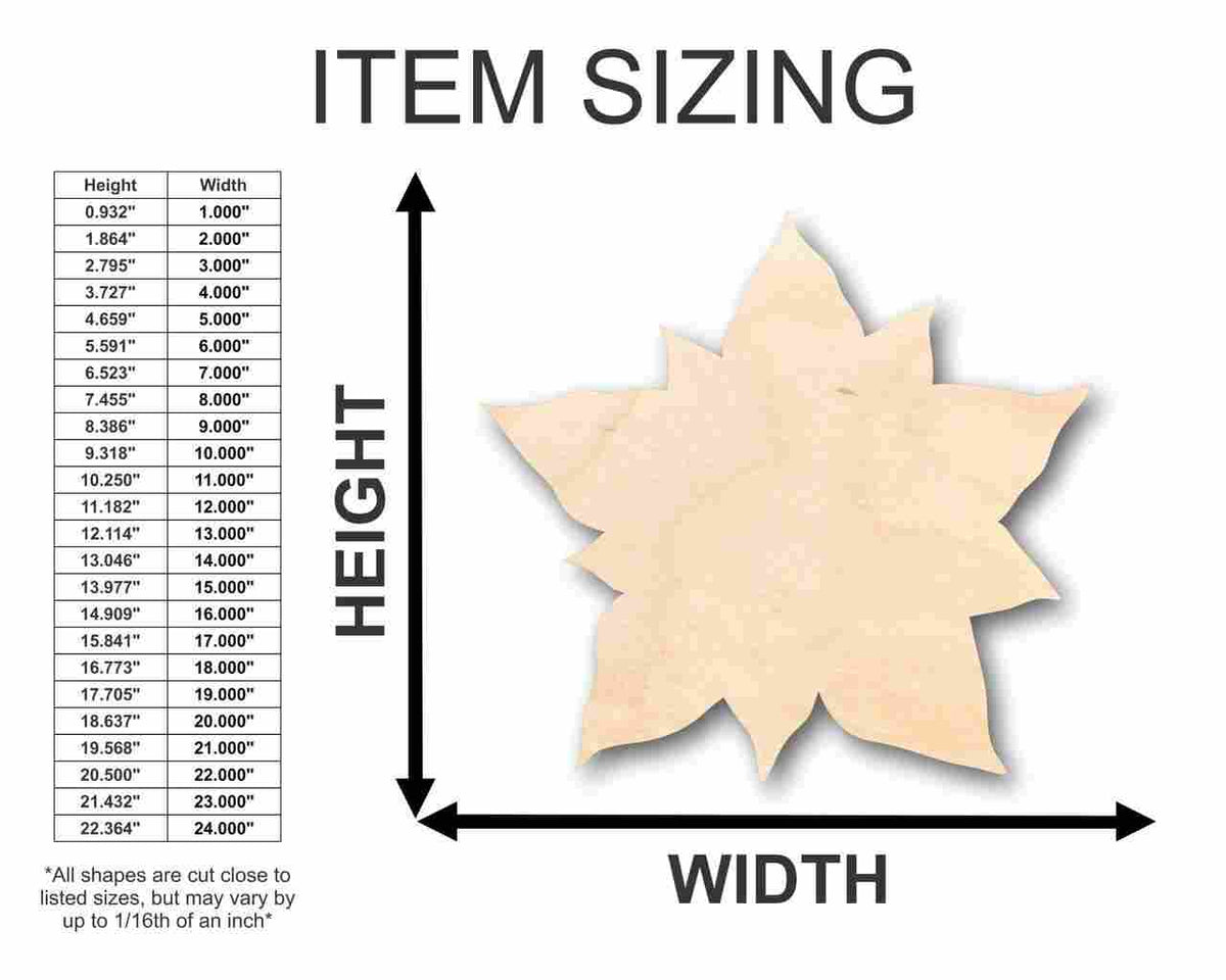 Unfinished Wood Poinsettia Flower Shape - Christmas - Flower - Craft - up to 46" DIY