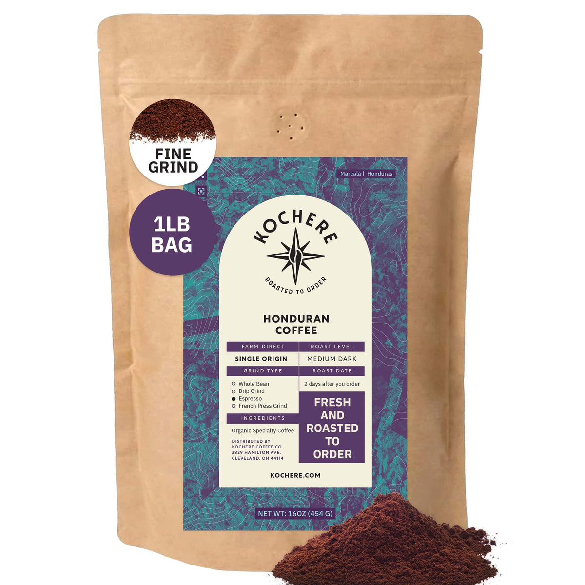 Kochere Coffee Honduran Marcala Organic Medium-Dark Roast - Caramel, Spice, Brown Sugar Notes