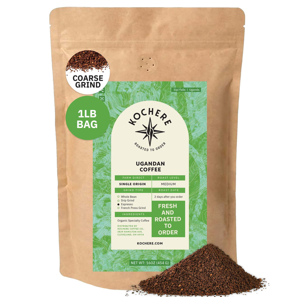 Kochere Coffee Ugandan Sipi Falls Single Origin, Organic Medium Roast - Raisin, Fig, Brown Sugar Notes