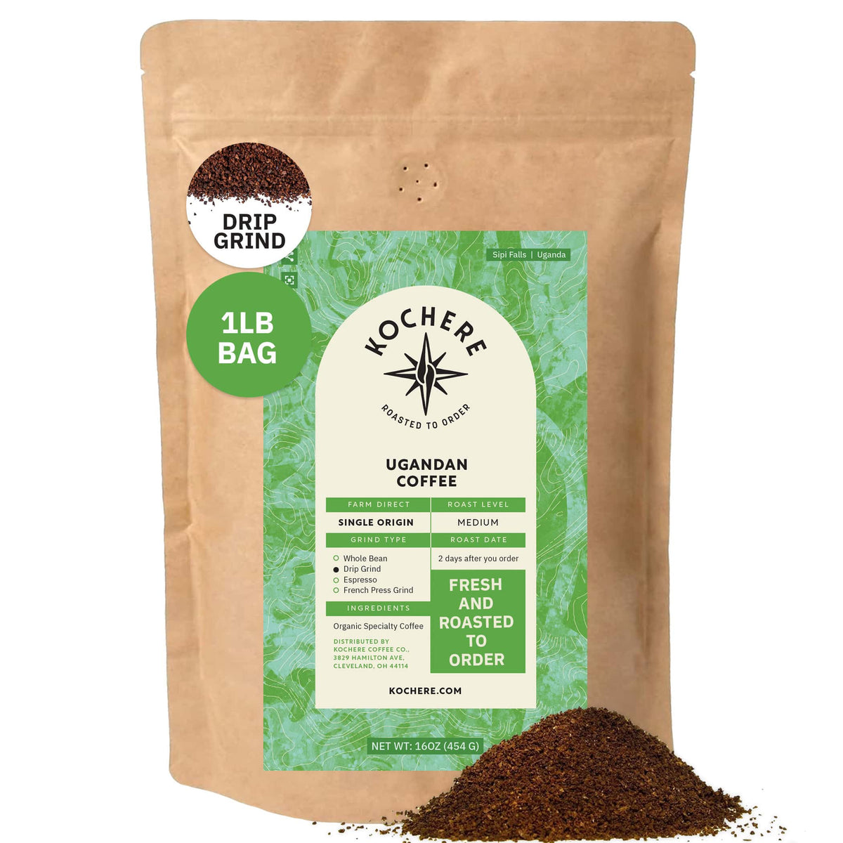 Kochere Coffee Ugandan Sipi Falls Single Origin, Organic Medium Roast - Raisin, Fig, Brown Sugar Notes