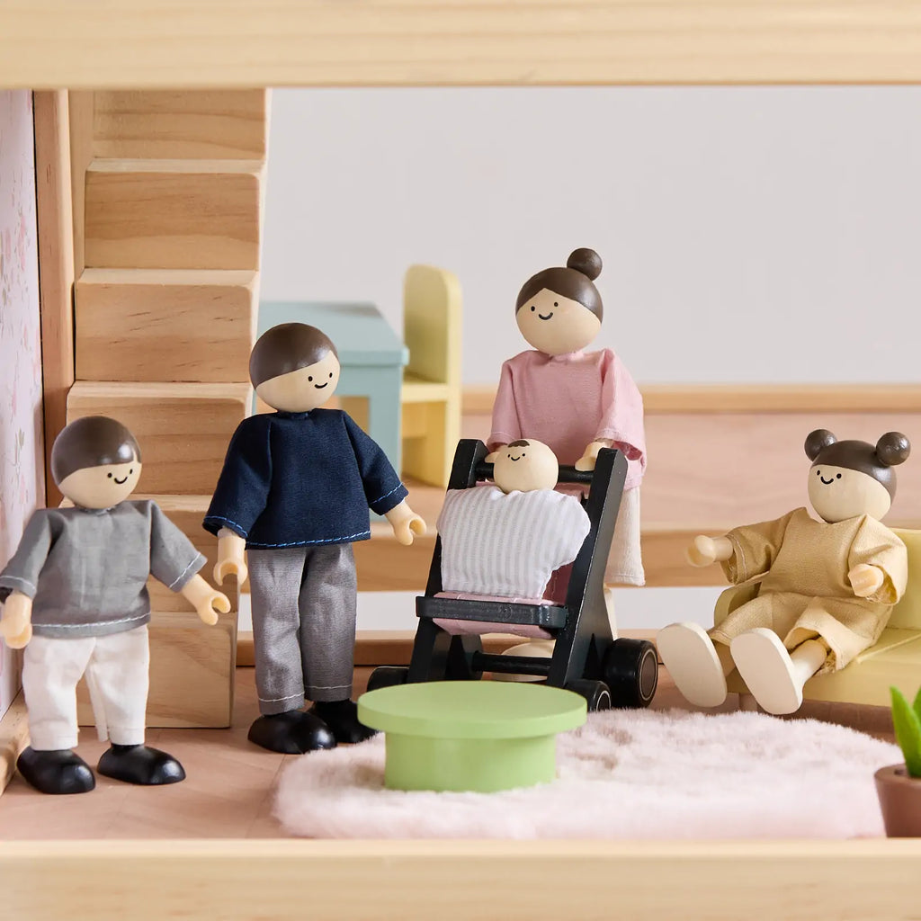 Sweet Family Gift Set: Black Dollhouse & Dollhouse Garage & Extra Dolls Set