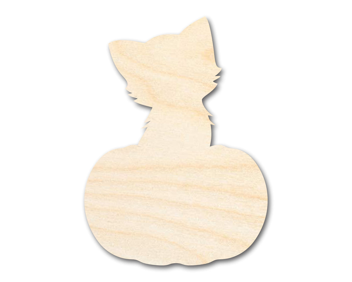Unfinished Wood Cat on Pumpkin Shape | DIY Fall Cat Craft Cutout | up to 46" DIY