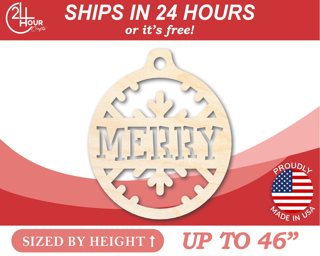 Unfinished Wood Merry Ornament Shape - Craft - up to 46" DIY