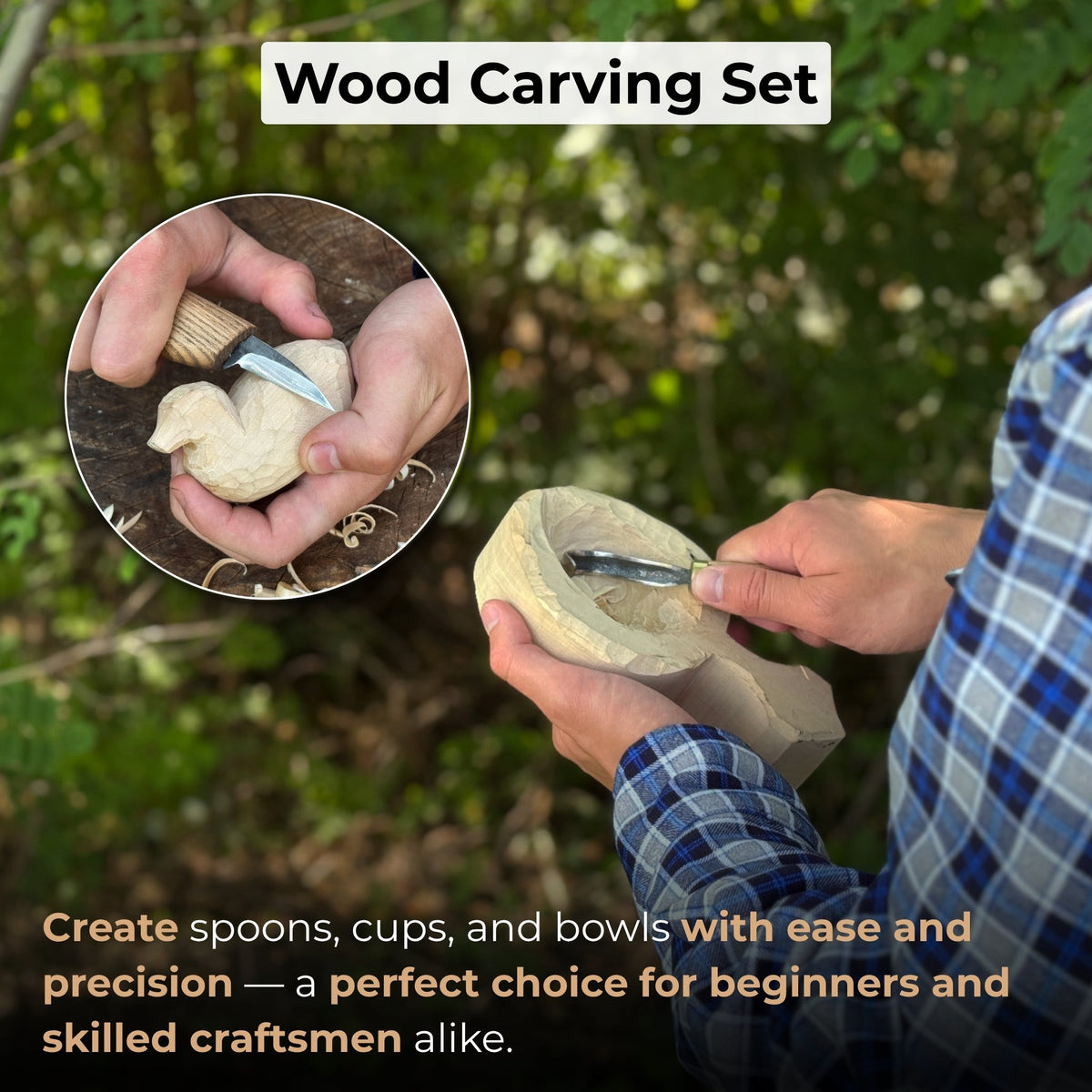 3-Piece Wood Carving Knife Set – Whittling Knife, Hook Knife & Leather Strop