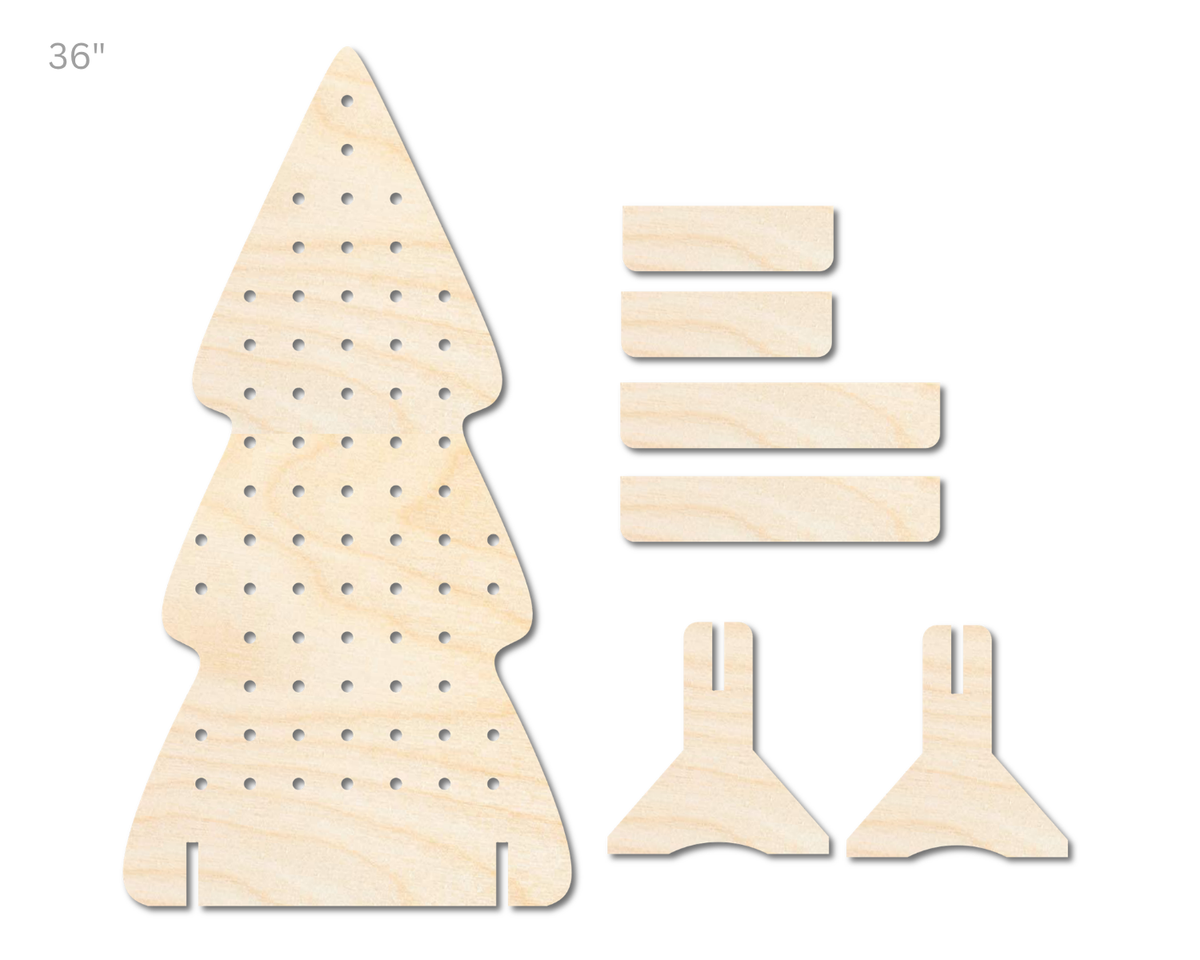 Unfinished Wood Christmas Tree Standing Peg Board  | Standing Wood Peg Board | 1/2" & 1/4" Thick Wood | up to 40"