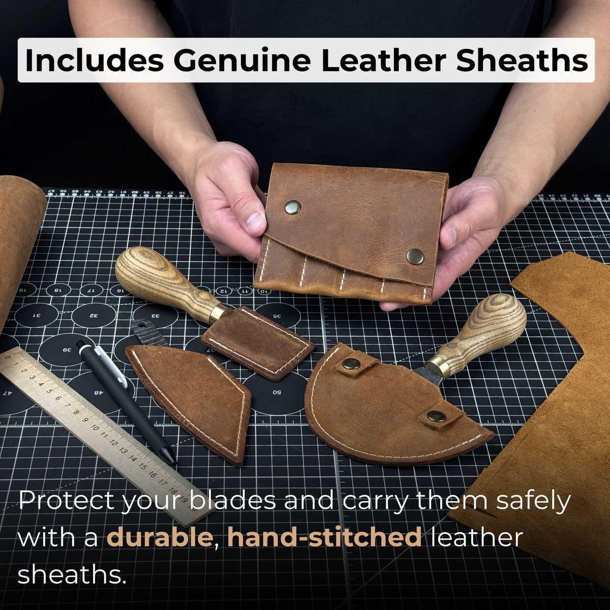 4-Piece Leatherworking Tool Set with Leather Sheaths