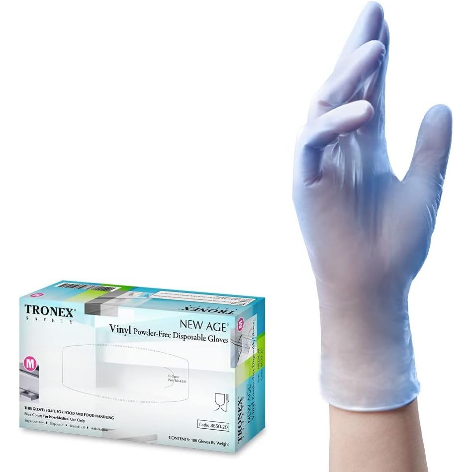 Tronex 100 Pack Blue Vinyl Powder Free Disposable Gloves XL