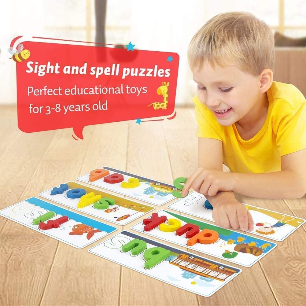 See and Spell Letter Matching Game for Kids Wooden Alphabet Learning Toy with Flash Cards
