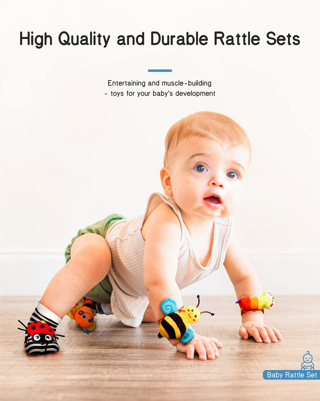 Garden Bug Baby Rattle Socks & Wrist Rattles Set