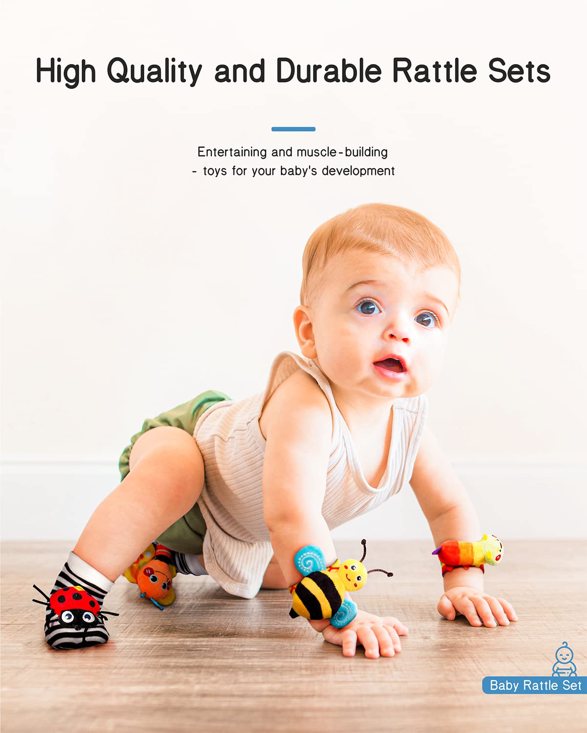 Garden Bug Baby Rattle Socks & Wrist Rattles Set