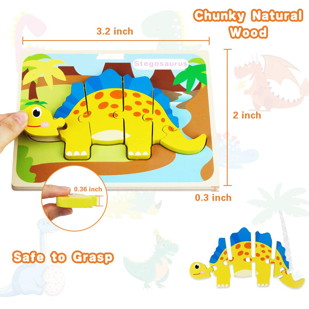 Wooden Dinosaur Puzzle Adventure 7 Preschool Learning Puzzles for Kids Ages 3+ Montessori Jigsaw Set