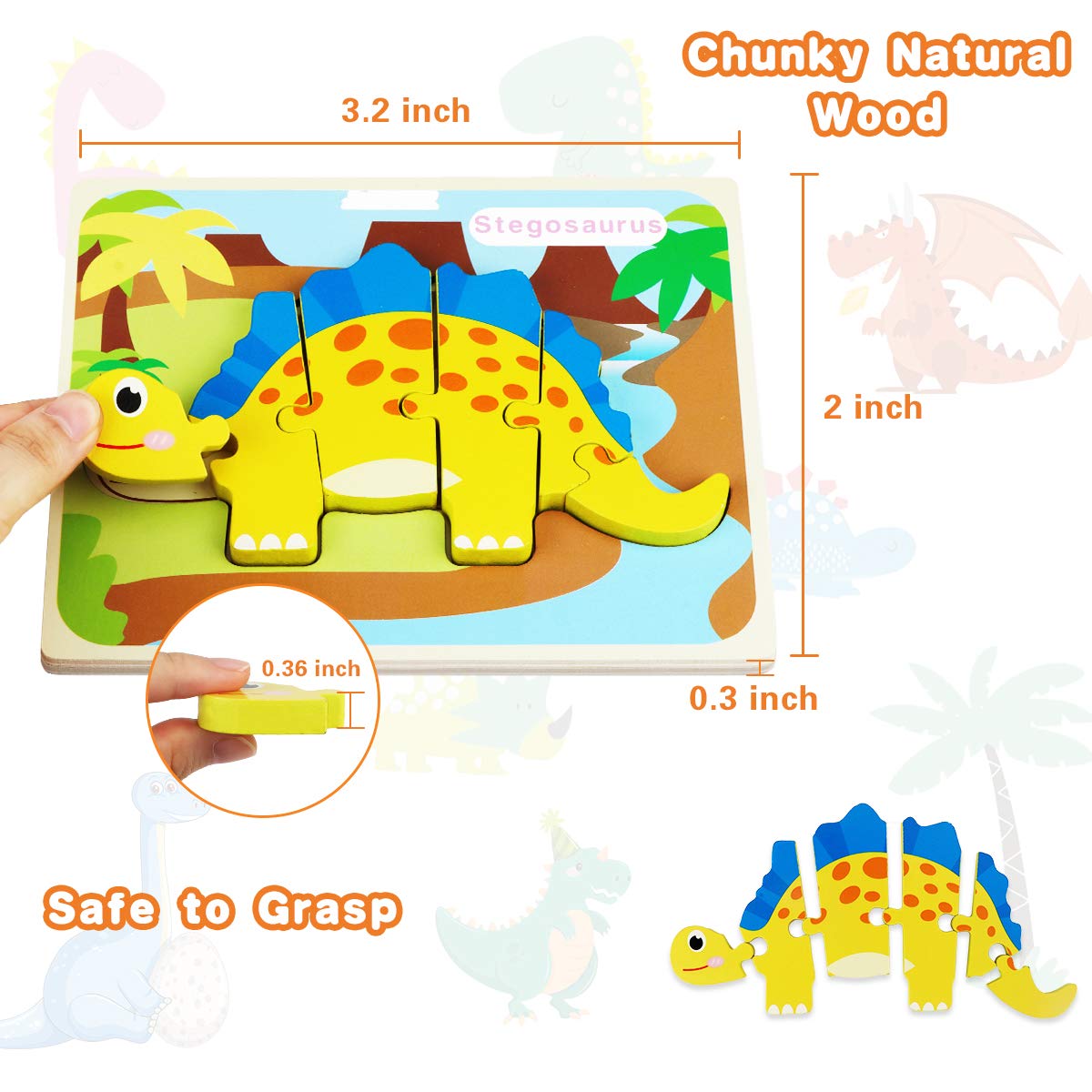 Wooden Dinosaur Puzzle Adventure 7 Preschool Learning Puzzles for Kids Ages 3+ Montessori Jigsaw Set