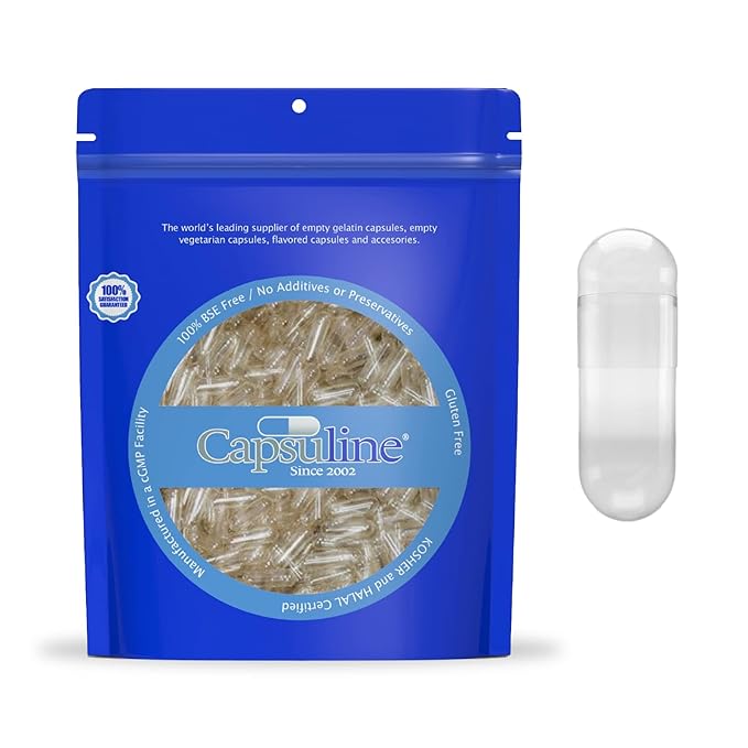 CLEAR SIZE 00 EMPTY GELATIN CAPSULES BY CAPSULINE - 1000 COUNT - GELATIN CAPSULES - 1000
