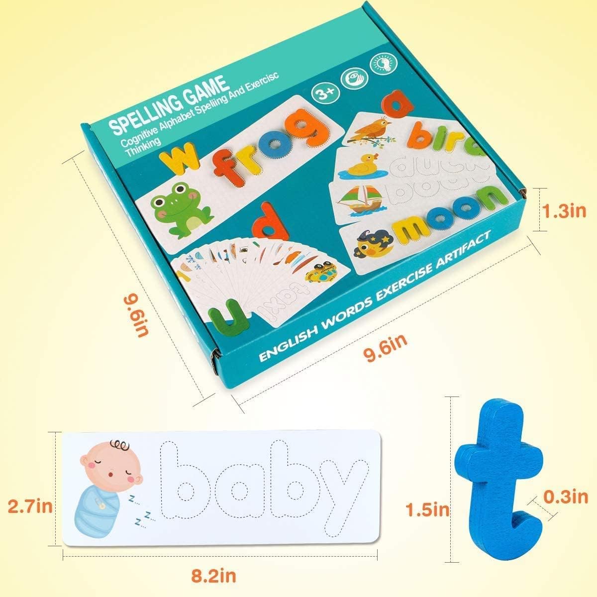 See and Spell Letter Matching Game for Kids Wooden Alphabet Learning Toy with Flash Cards