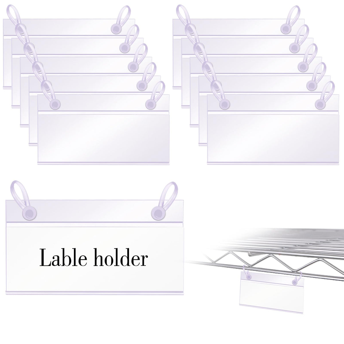 Snap-On Label Holders for Wire Baskets, 1.4 Inch Height, Clear (40 Count)