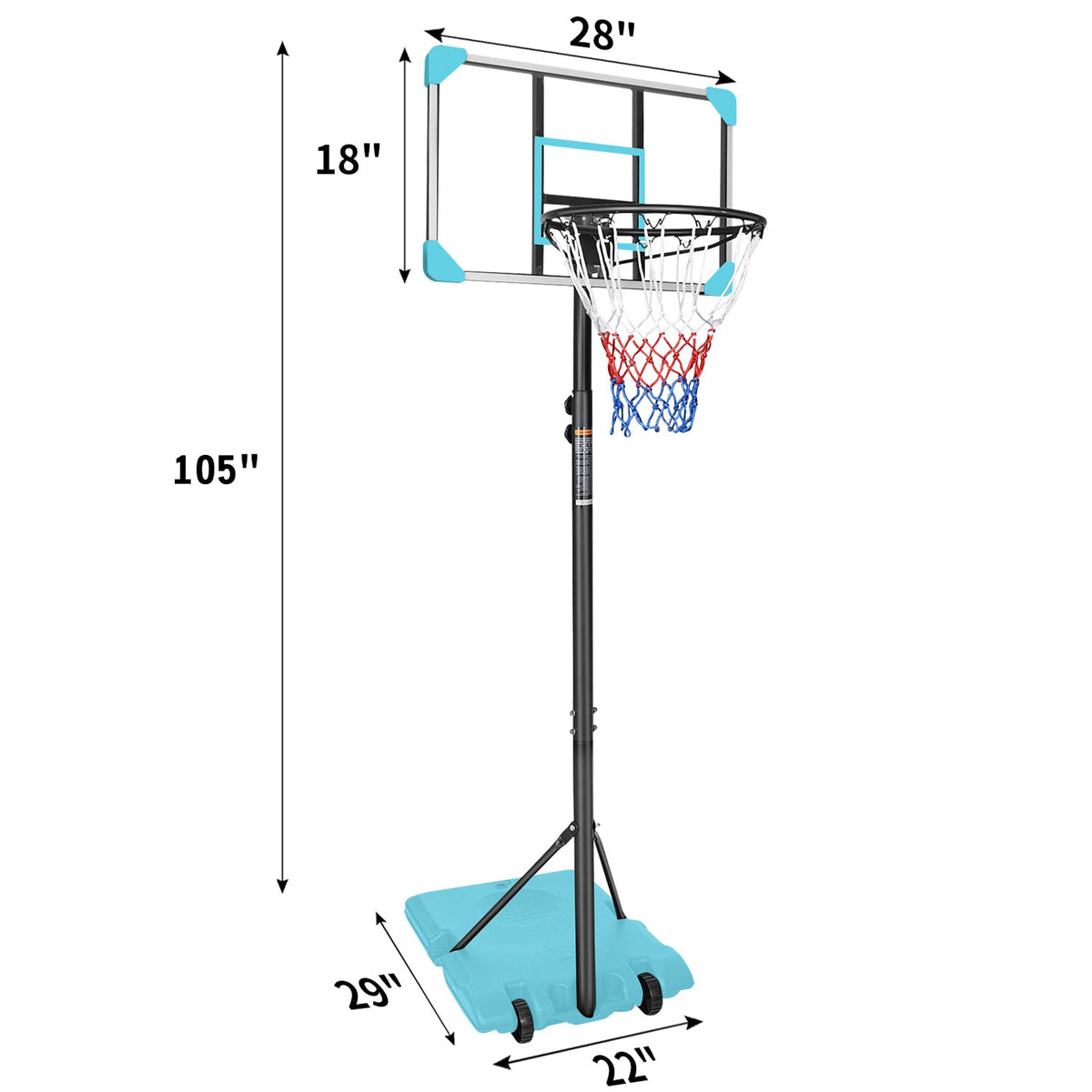 Kids Basketball Hoop Adjustable 5.6-7ft with Wheels