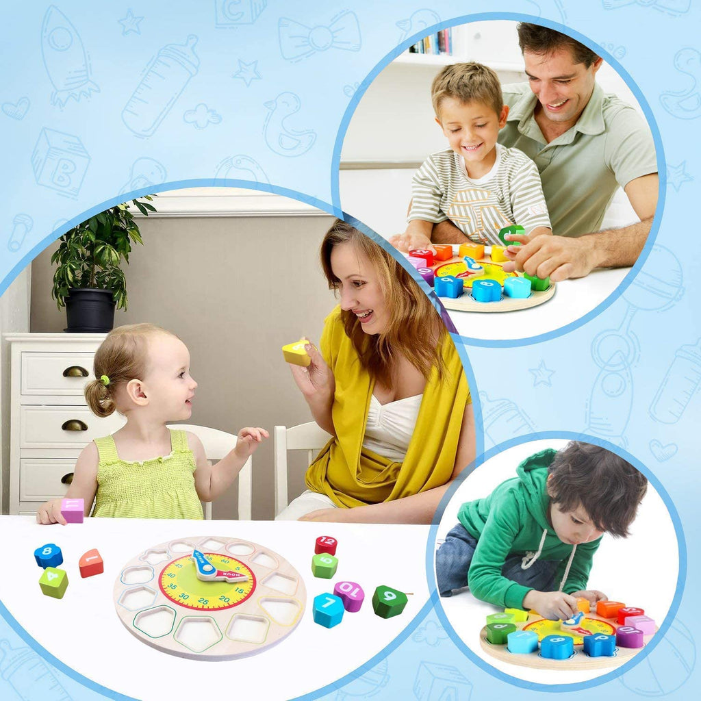Learn To Tell Time Wooden Shape Sorting Clock Montessori Learning Toy