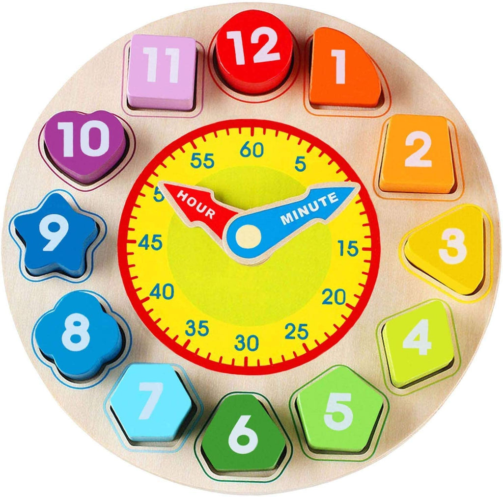 Learn To Tell Time Wooden Shape Sorting Clock Montessori Learning Toy