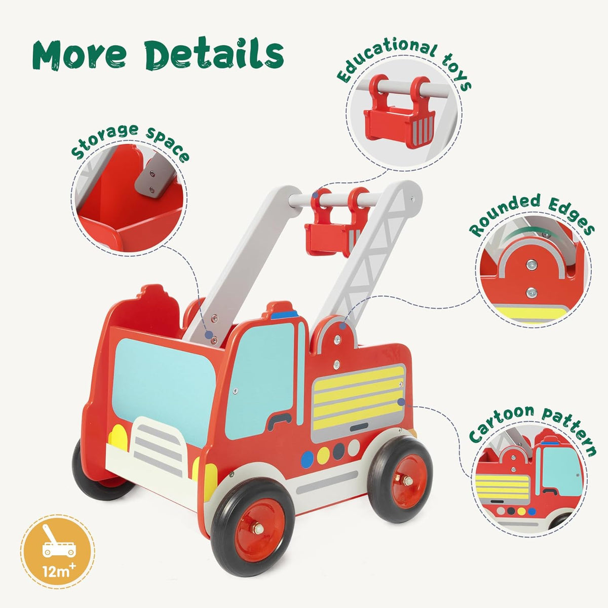 Wooden 2-in-1 Toddler Push & Pull Fire Truck