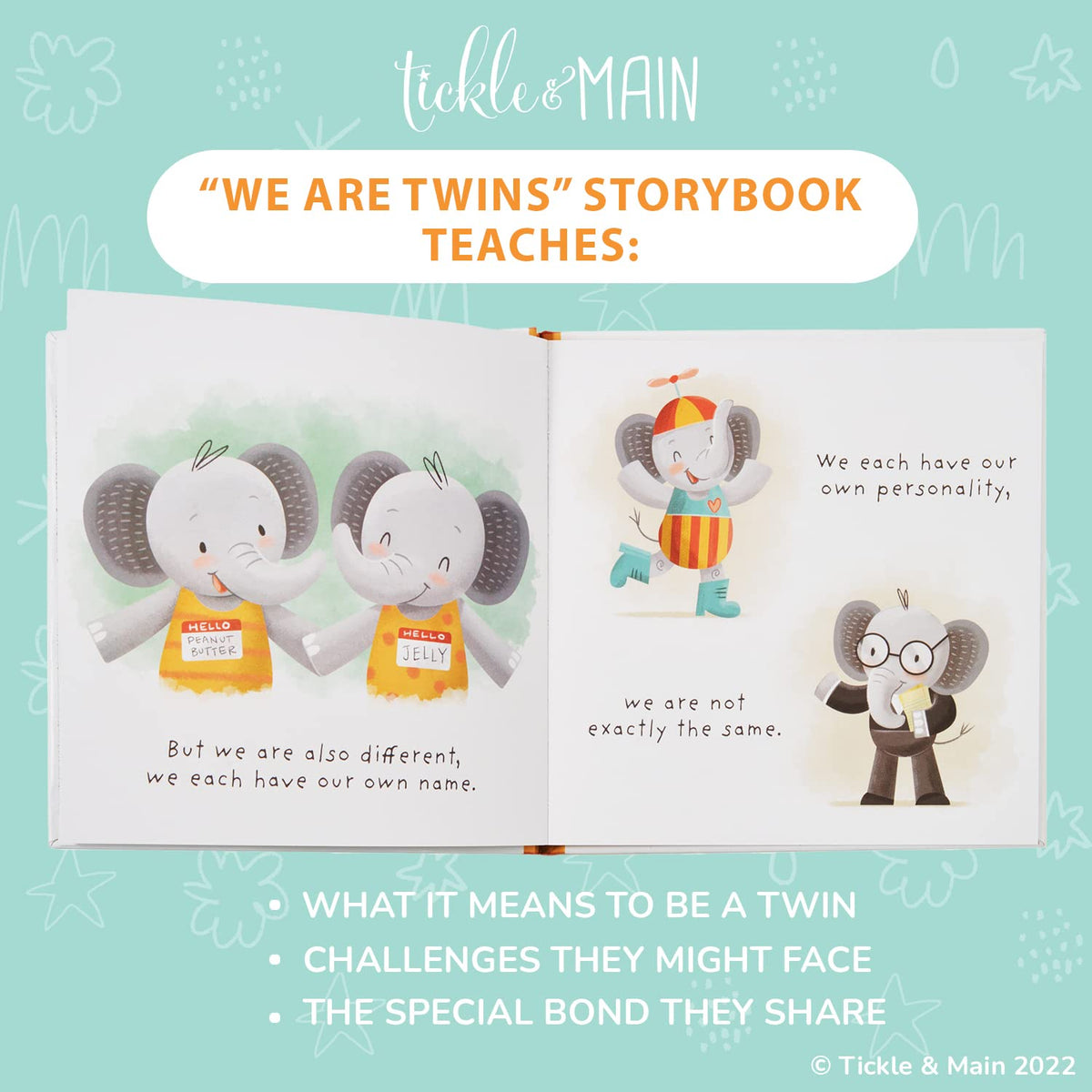Baby Twins Gift Set - Keepsake Book & 2 Plush Elephant Rattles