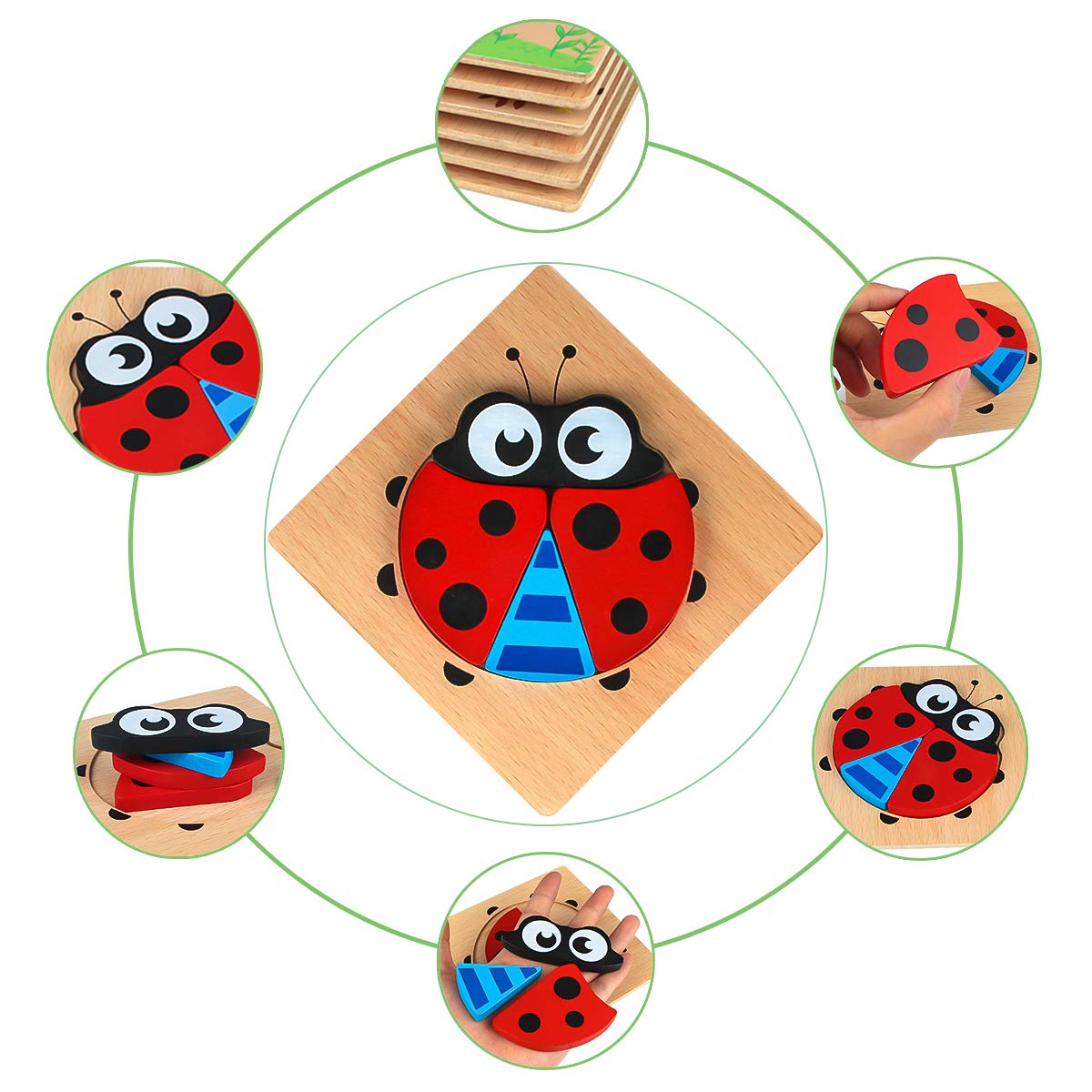 Toddlers Wooden Animal 6 Pack Puzzles