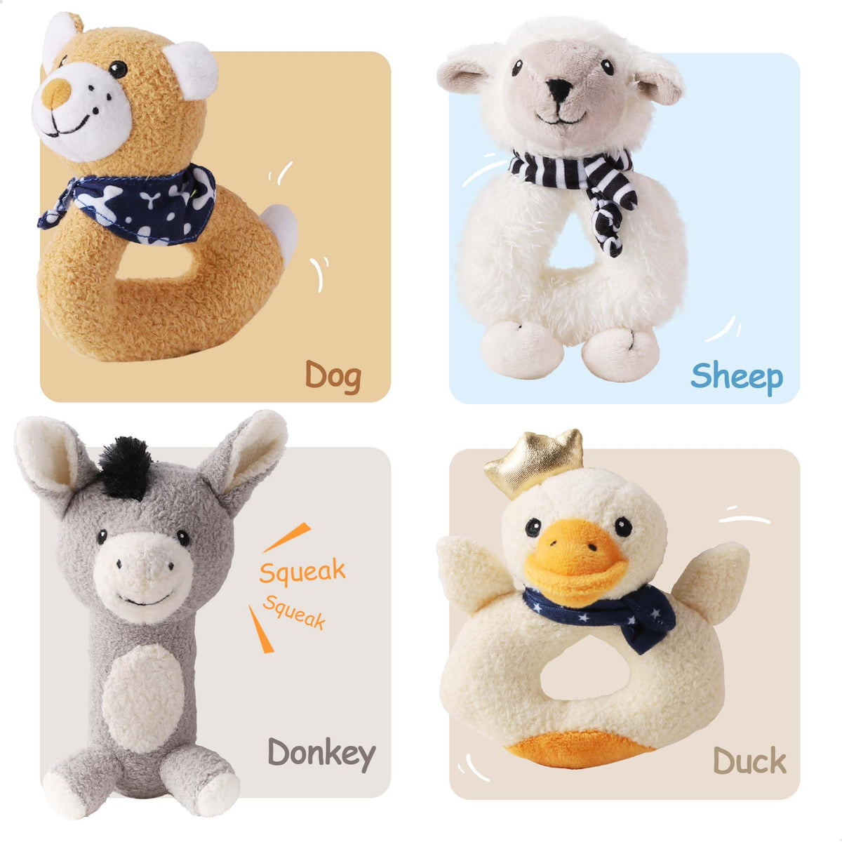 Farmer Friends Rattle Soft Plush Animals Set