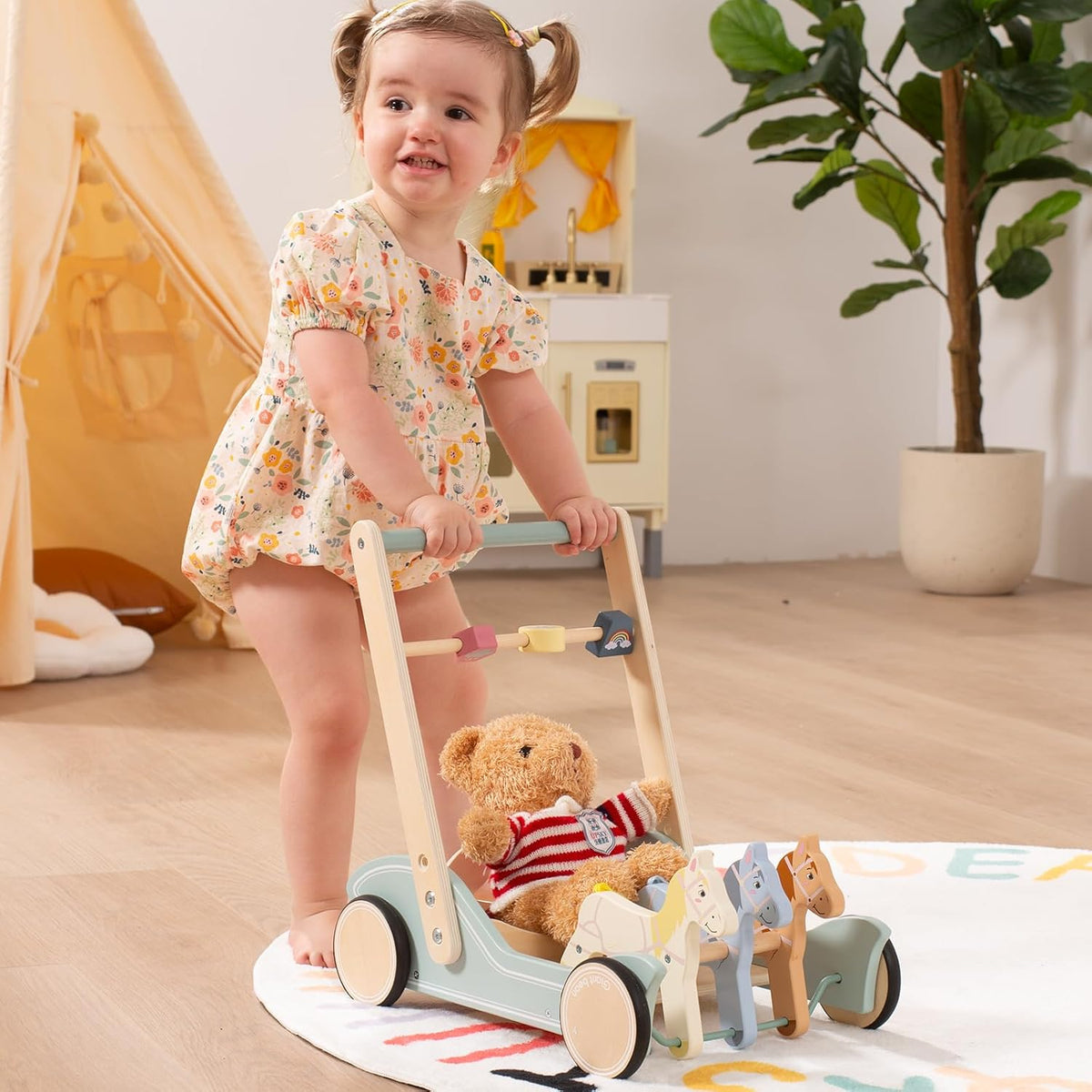 Wooden Galloping Ponies 2-in-1 Push & Pull Learning Walker