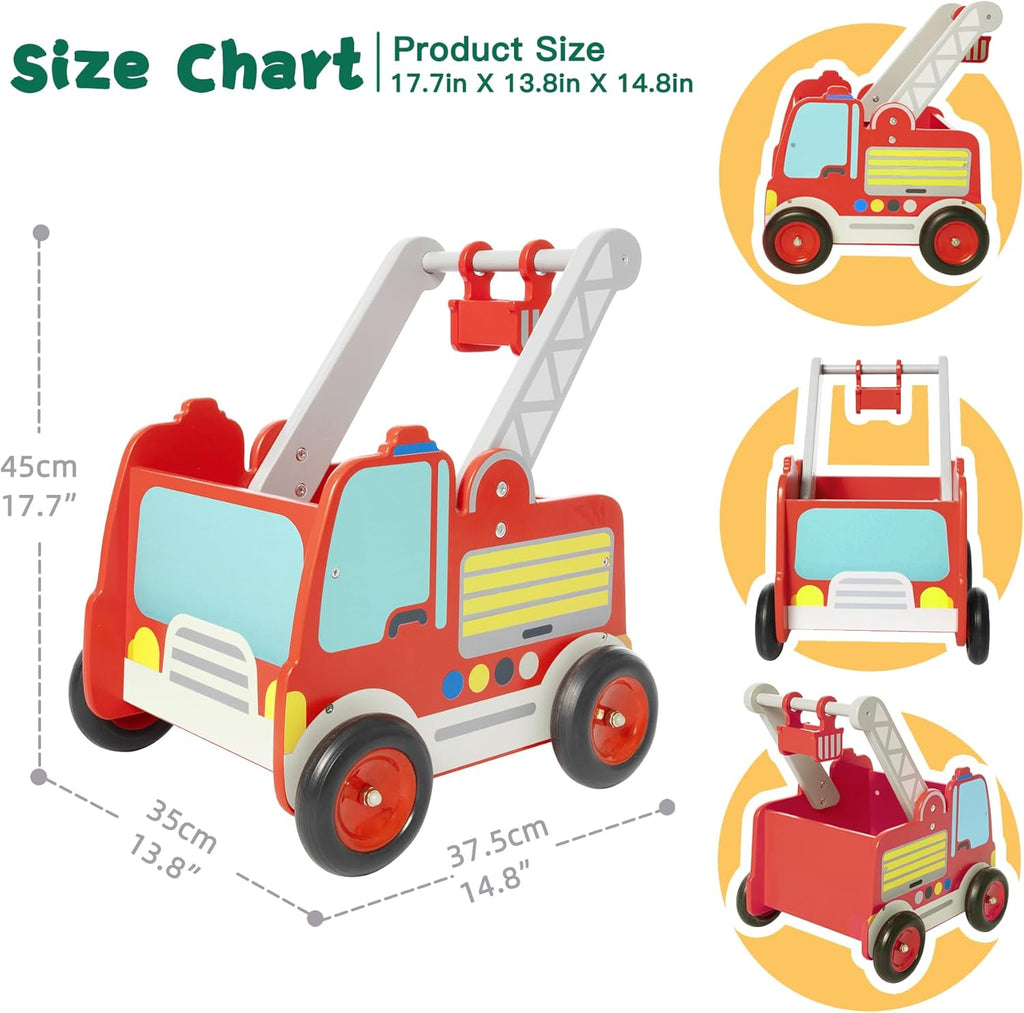 Wooden 2-in-1 Toddler Push & Pull Fire Truck