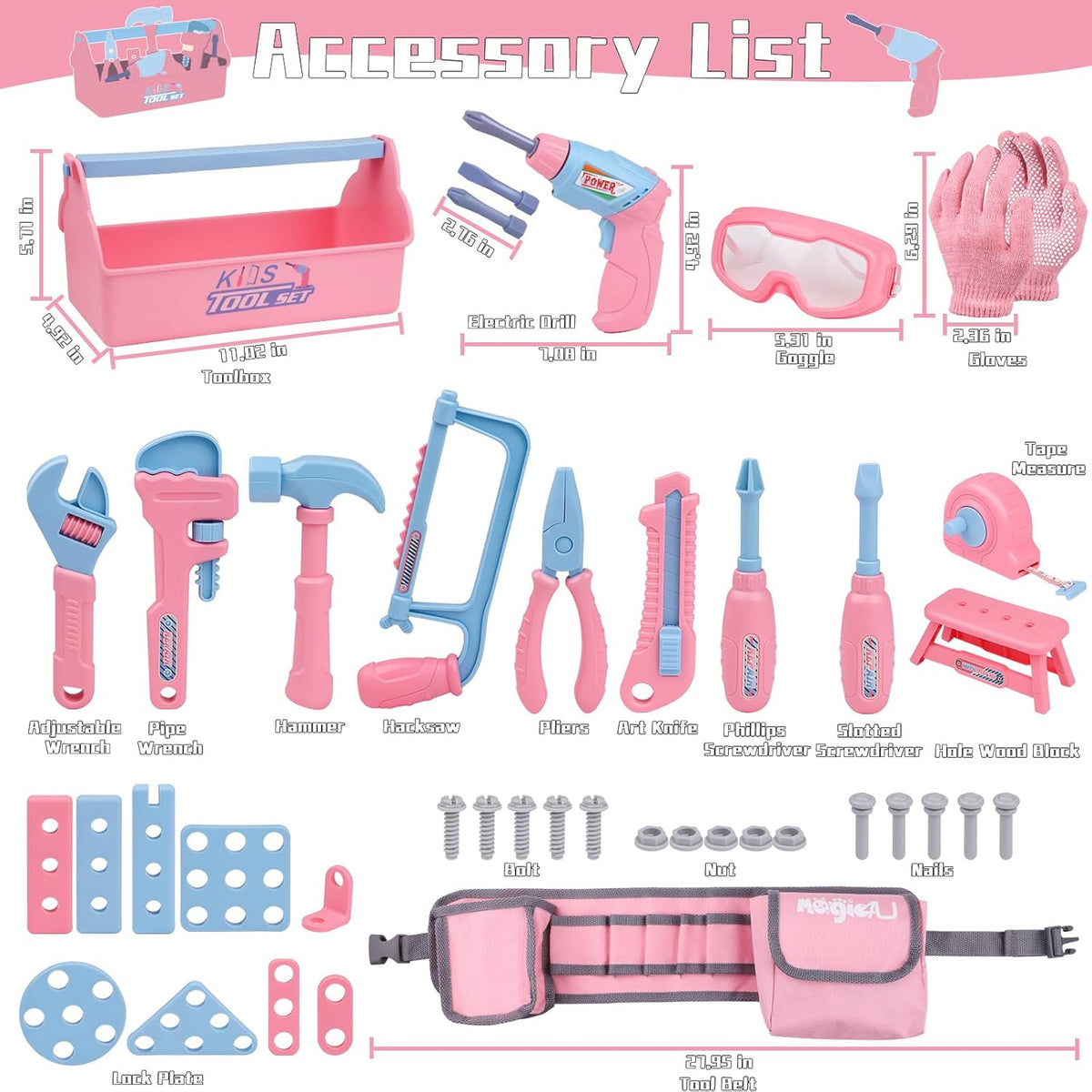 Constructive Kids STEM Building Tool Set Pink Edition