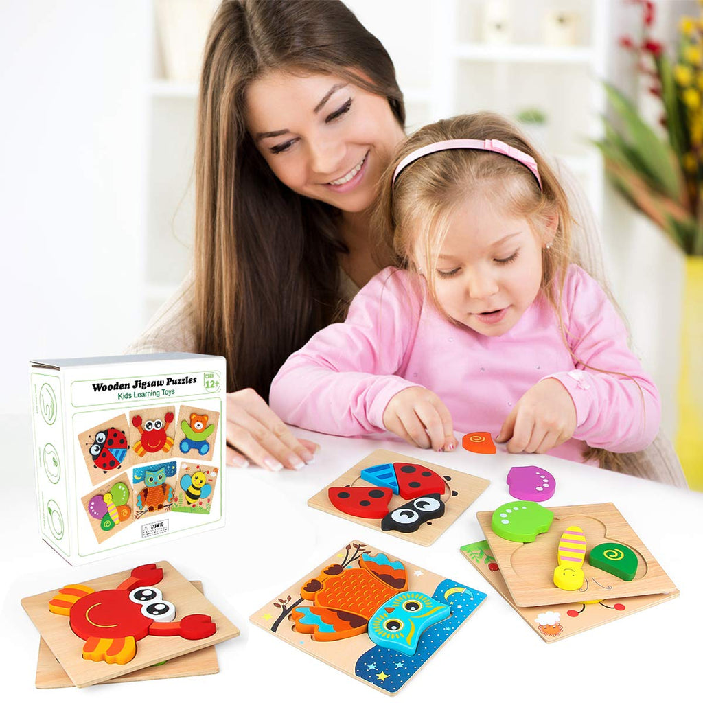 Toddlers Wooden Animal 6 Pack Puzzles