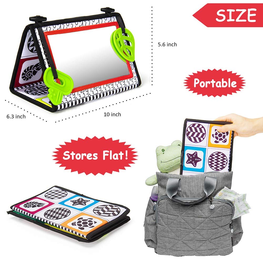 Playful Tummy Time Mirror Toy with Teethers - Delightful High-Contrast Newborn Baby Entertainment for Infants