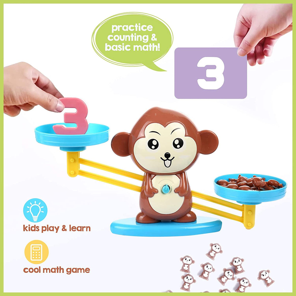 Monkey Balance Math Game Counting Toy for Kids Ages 3+ 64 Pieces