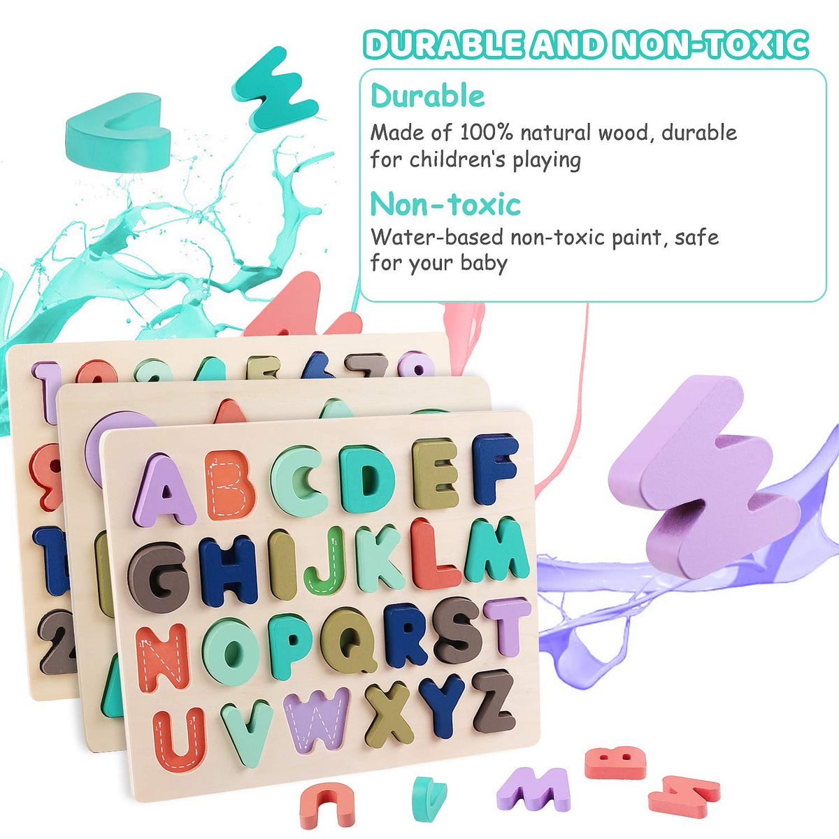 Wooden Alphabet Number Shape Learning Montessori Puzzle