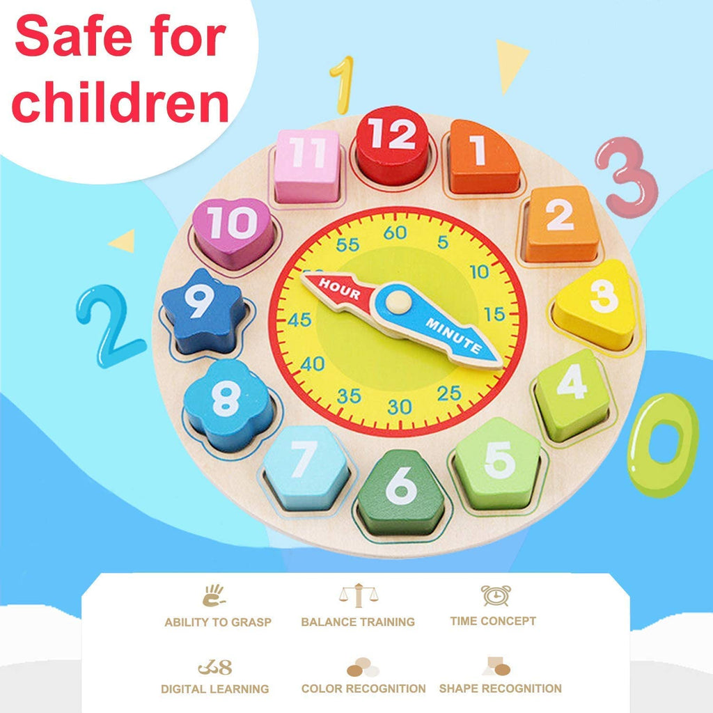 Learn To Tell Time Wooden Shape Sorting Clock Montessori Learning Toy