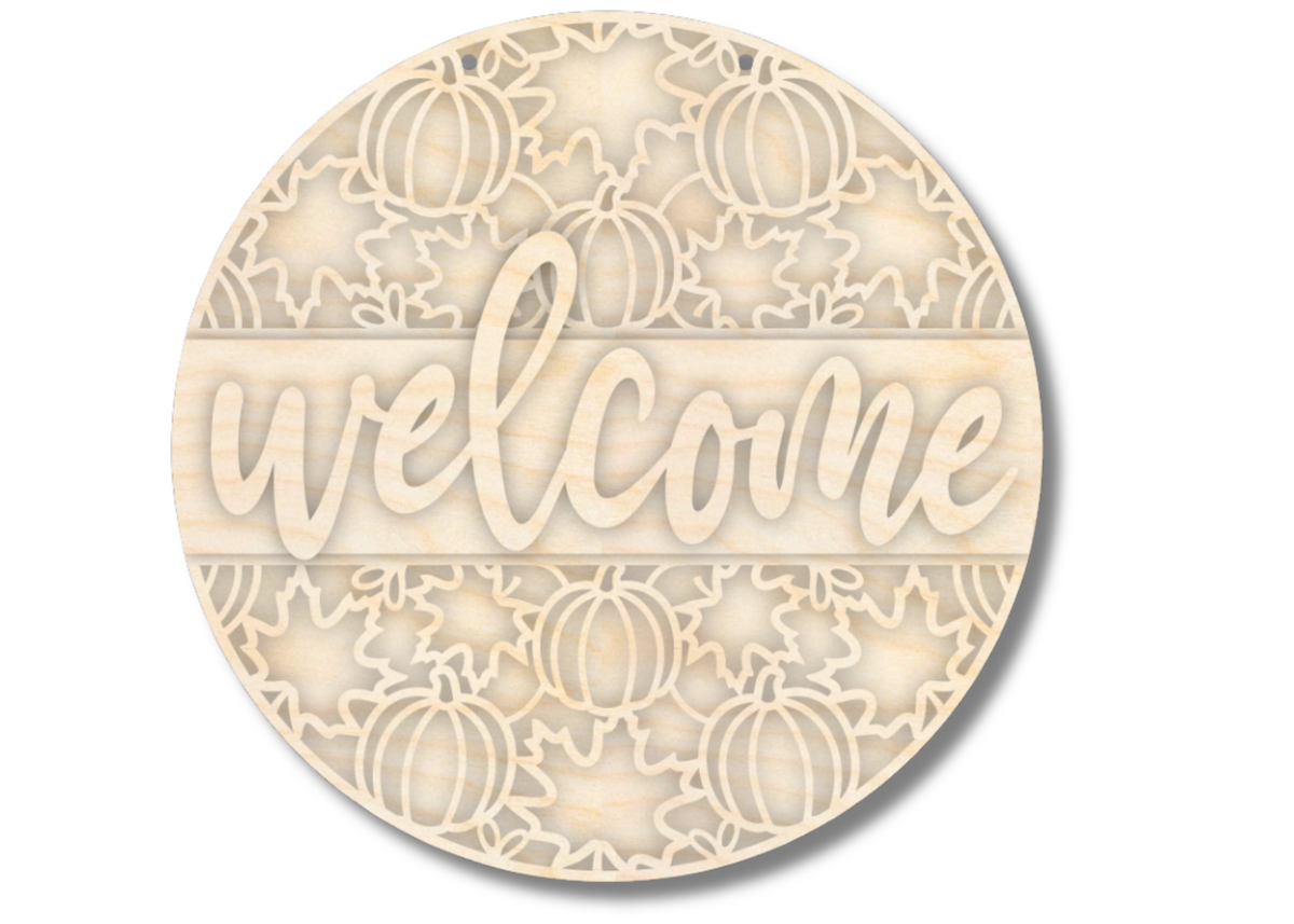 Unfinished Wood Fall Leaves Welcome Door Sign Kit | Wood Craft Cutouts | 1/4" Thick |