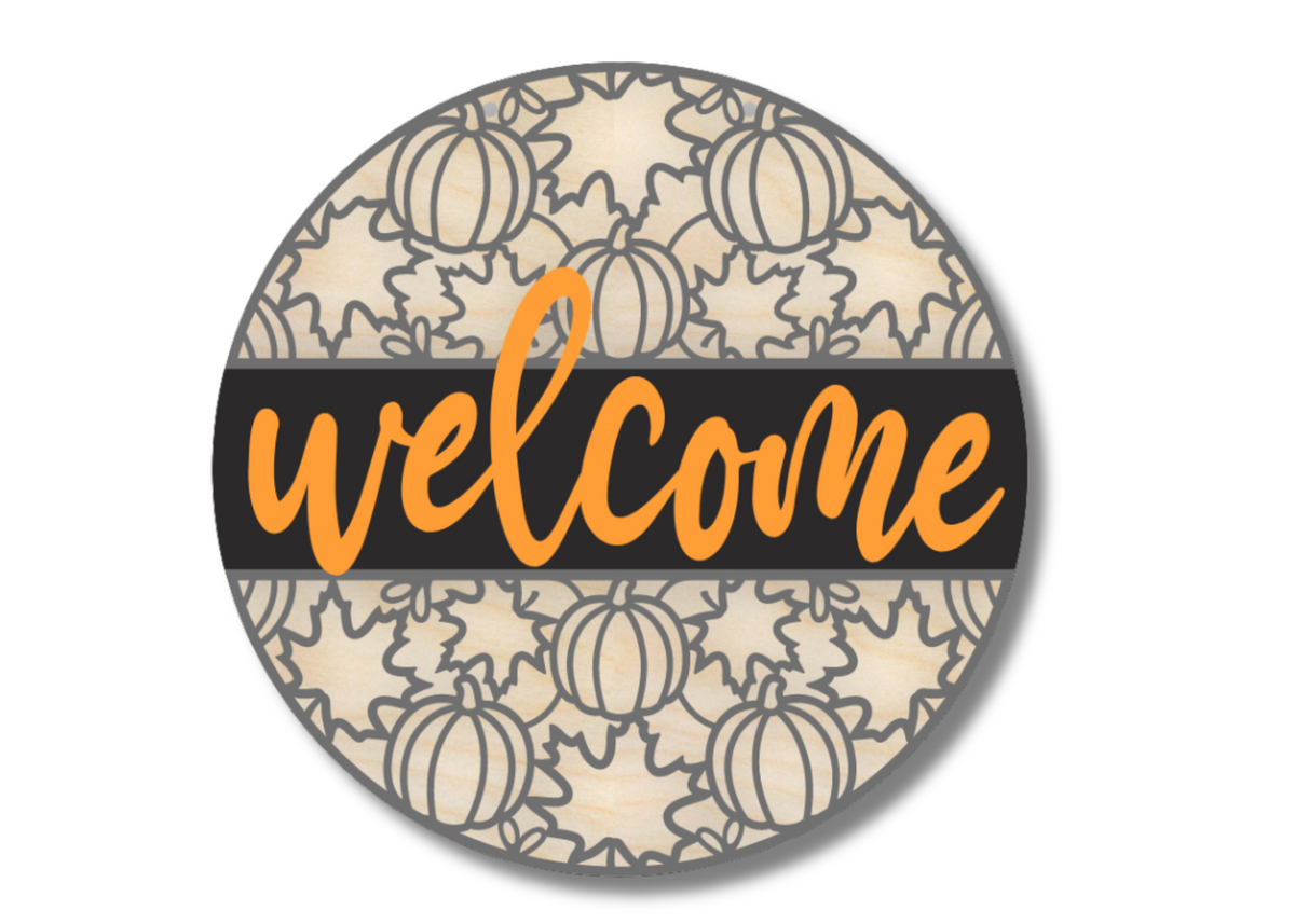 Unfinished Wood Fall Leaves Welcome Door Sign Kit | Wood Craft Cutouts | 1/4" Thick |