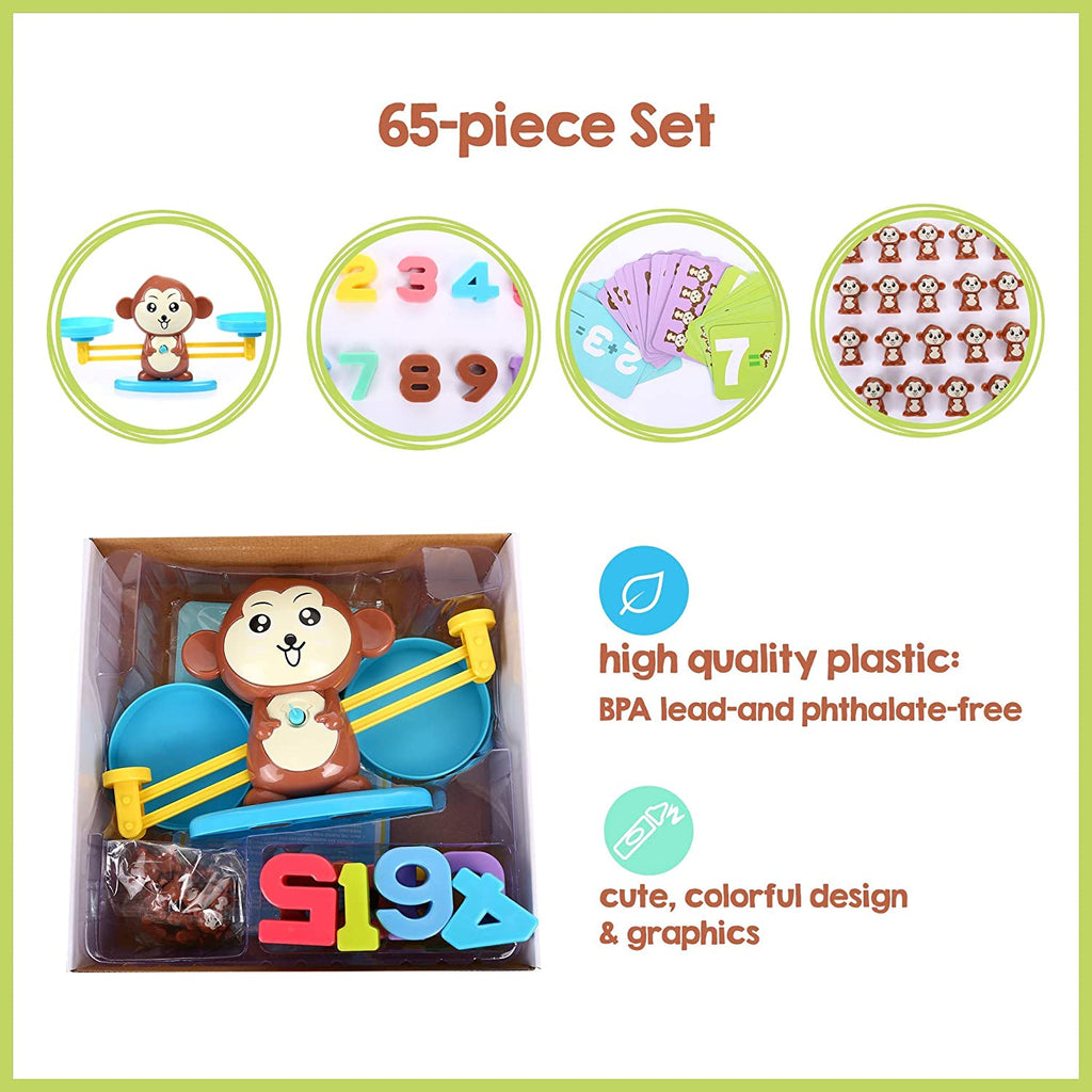 Monkey Balance Math Game Counting Toy for Kids Ages 3+ 64 Pieces