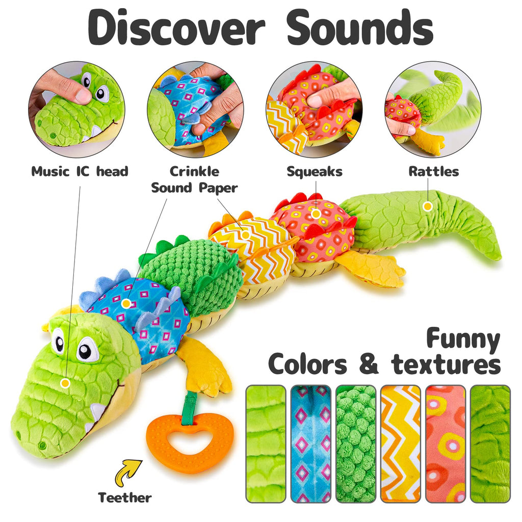 The Cuddle Croc, Musical Stuffed Infant Activity Toy with Teether, Rattle & Crinkles
