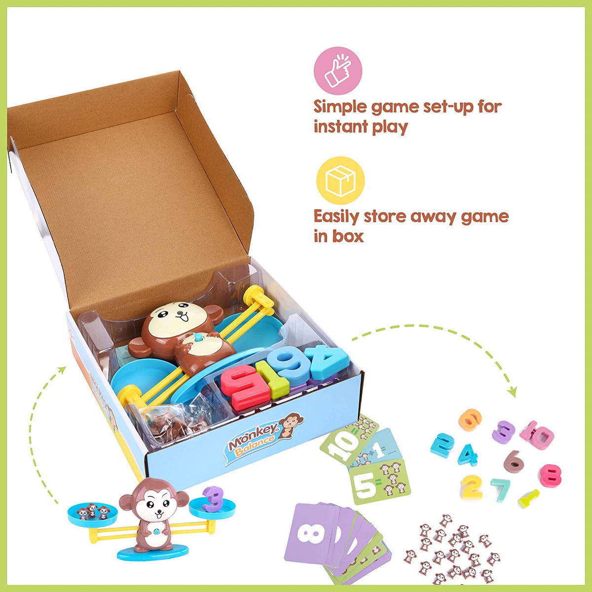 Monkey Balance Math Game Counting Toy for Kids Ages 3+ 64 Pieces