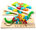 Wooden Montessori Puzzles Including: Dinosaur, Dolphin, Rabbit And Teddy Bear Patterns