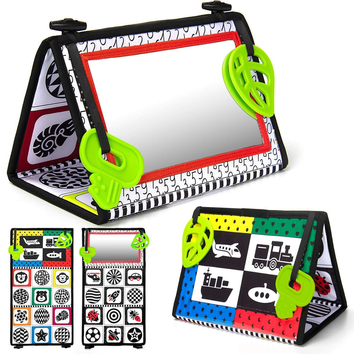 Playful Tummy Time Mirror Toy with Teethers - Delightful High-Contrast Newborn Baby Entertainment for Infants