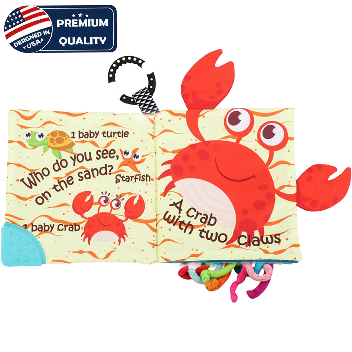 The Ocean Adventure Crinkle Baby Sensory Play Book with Teether Ring