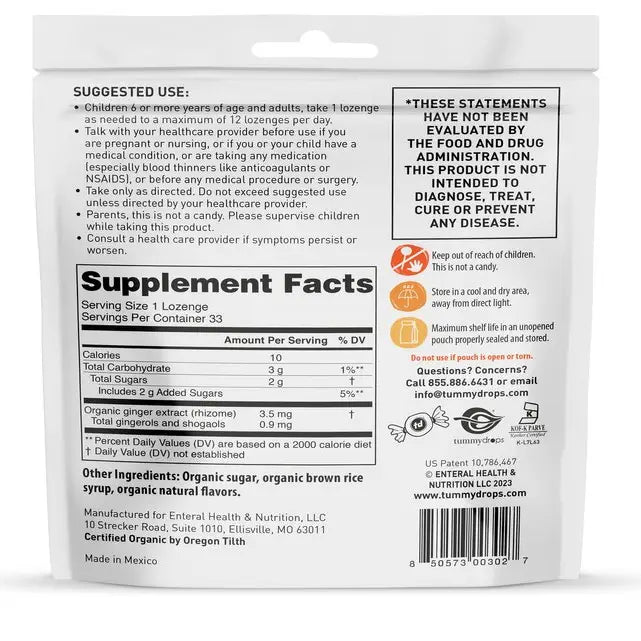 Organic Natural Ginger Tummydrops, 33 ct