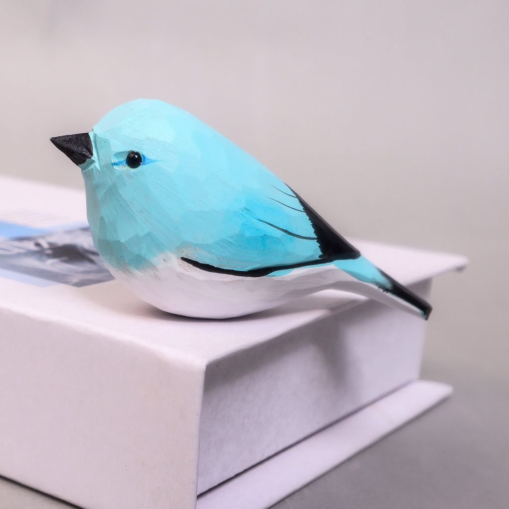 Hand-Carved Wooden Bird Figurine – Blue
