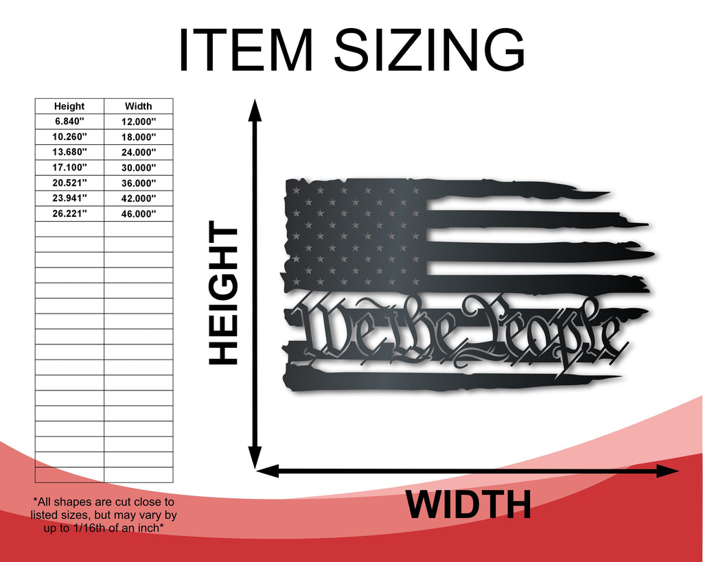 Metal We the People USA Flag Wall Art | Patriotic | Indoor Outdoor | Up to 36" | Over 20 Color Options