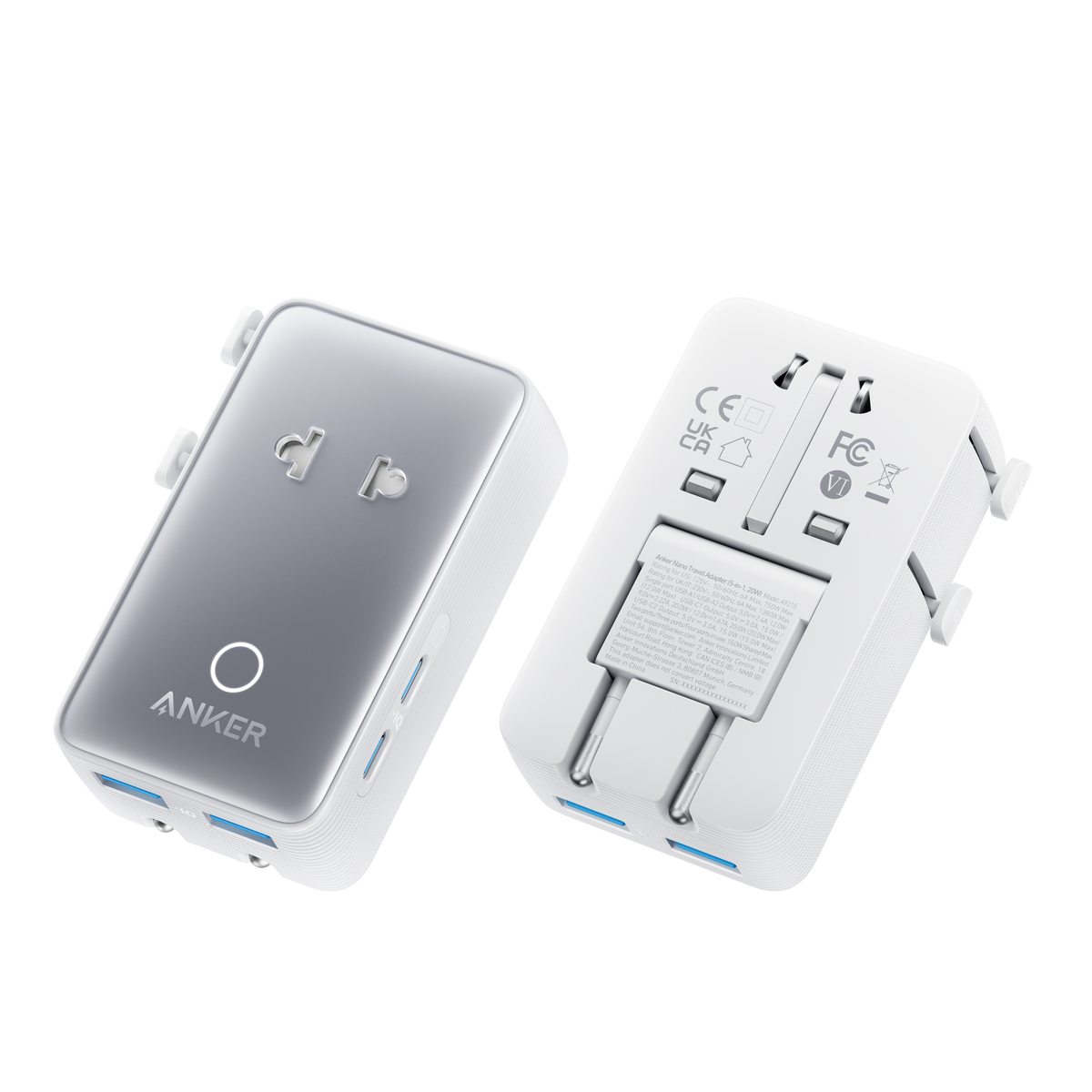 Anker Nano Travel Adapter (5-in-1, 20W, 1-Pack)