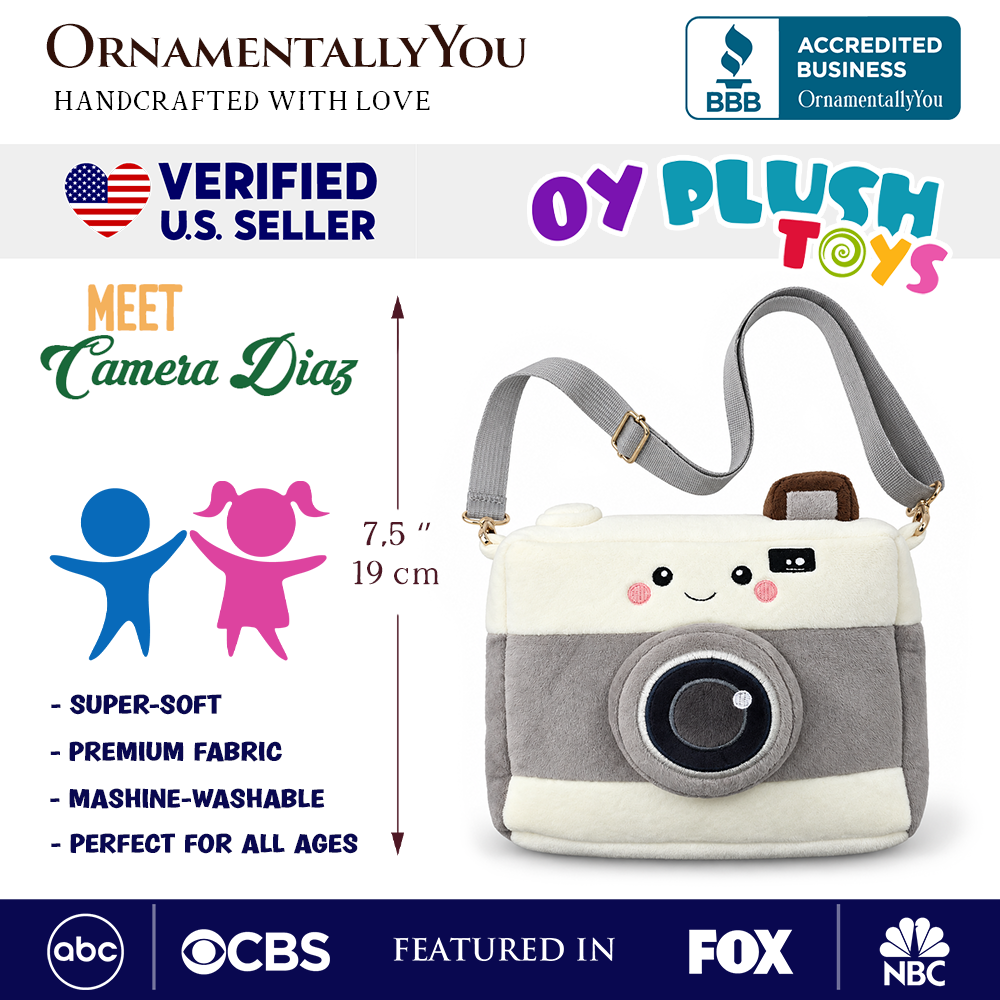 Camera Diaz Plush Crossbody Bag, Cute 9.5" Camera-Shaped Purse for Kids