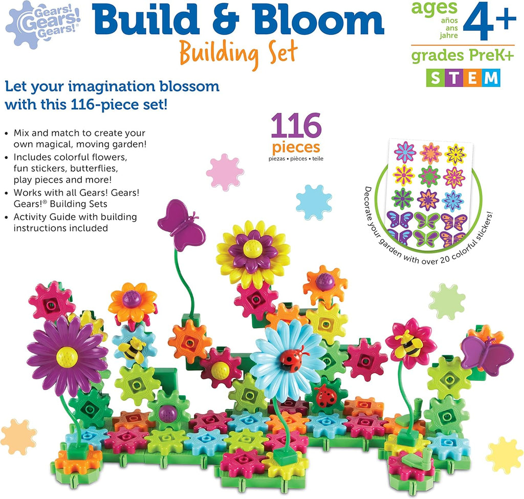 Blooming Garden Gear Builder STEM Construction Set 116 Piece Flower Building Toy for Kids Ages 4+ Creative Engineering Learning Kit